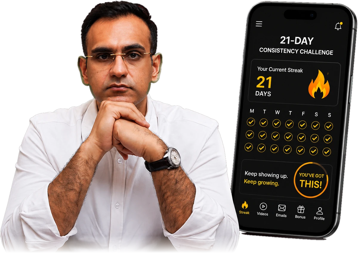 Ravi Kapoor with the 21-Day Consistency Challenge streak dashboard